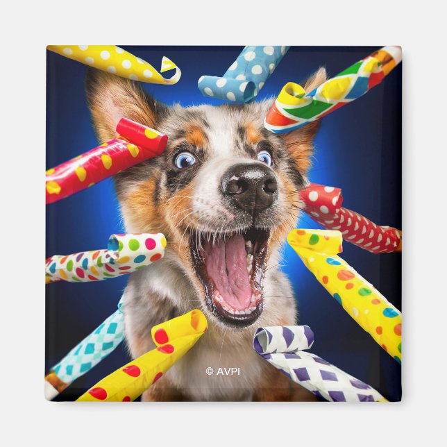 Happy Dog Party Blowers Magnet (Front)