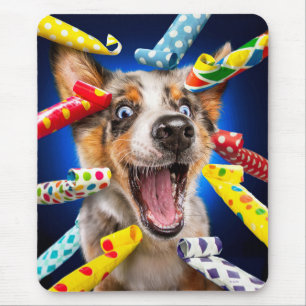 Happy Dog Party Blowers Mouse Pad
