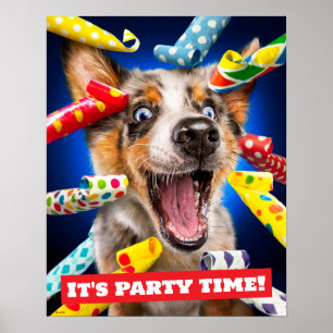 Happy Dog Party Blowers Poster