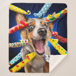 Happy Dog Party Blowers Sherpa Blanket