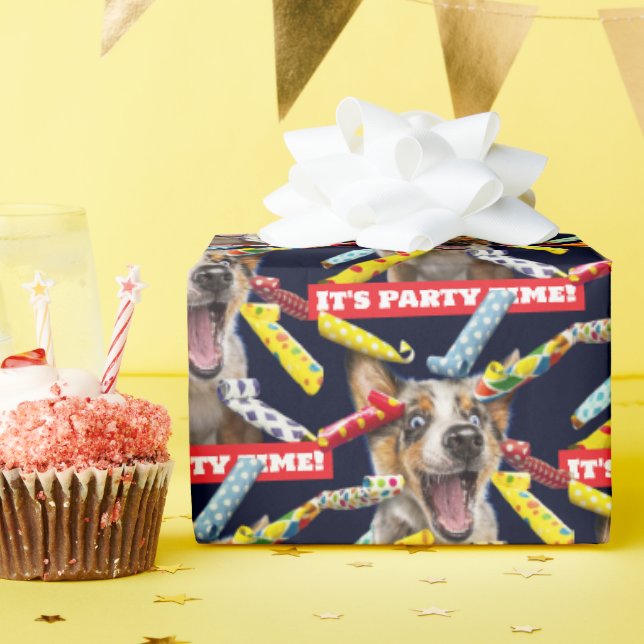 Happy Dog Party Blowers Wrapping Paper (Birthday Party)