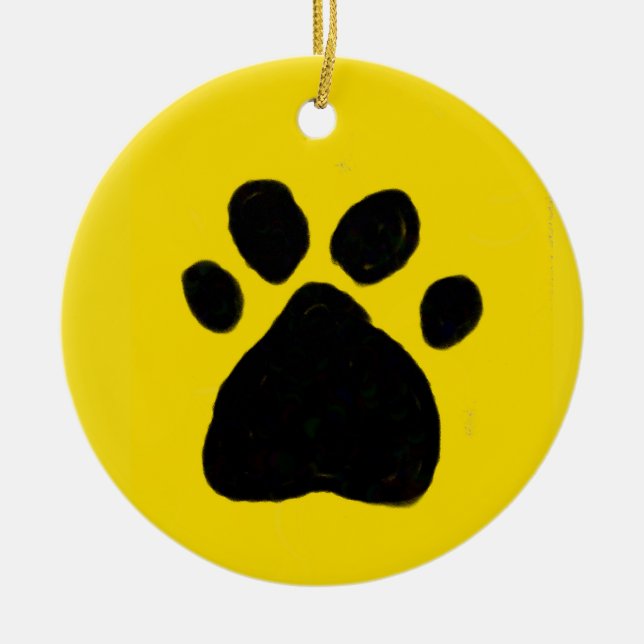 Happy Dog Paw Ceramic Ornament (Front)