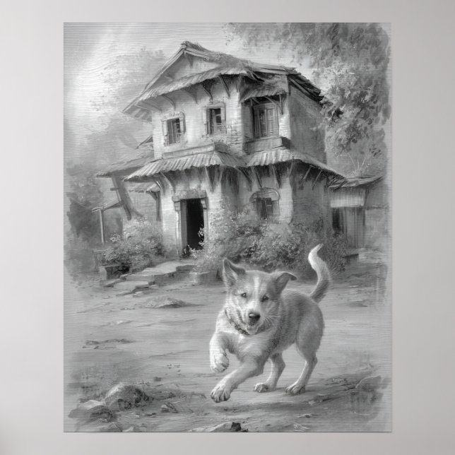 Happy Dog sketch art Poster (Front)