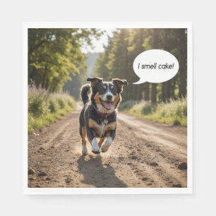 Happy Dog Smelling Birthday Cake Napkin