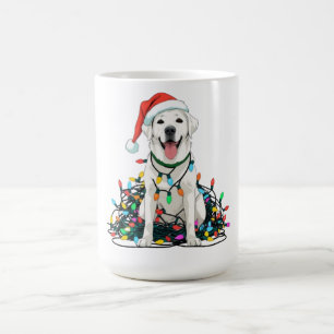 Happy Dog Tangled in Christmas Lights T-Shirt Coffee Mug