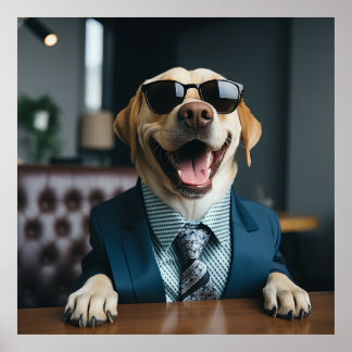 Happy Dog wearing a Suit and Tie Poster