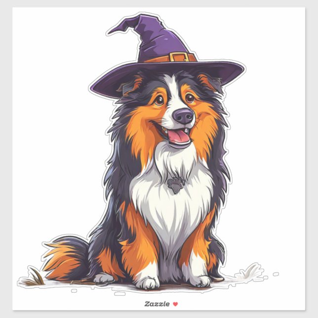 Happy Dog Wearing a Witch Hat (Sheet)