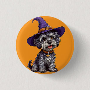Happy Dog Wearing a Witch Hat 3 Cm Round Badge