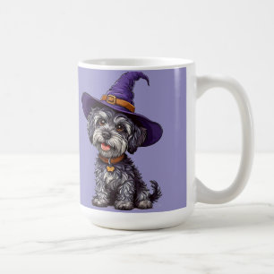 Happy Dog Wearing a Witch Hat Coffee Mug
