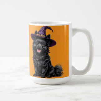 Happy Dog Wearing a Witch Hat Coffee Mug