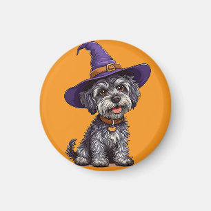 Happy Dog Wearing a Witch Hat Magnet