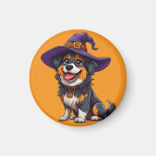 Happy Dog Wearing a Witch Hat Magnet