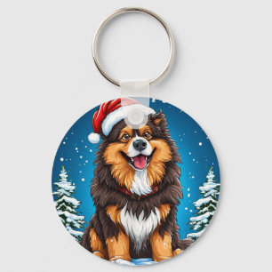 Happy Dog Wearing Santa Hat Key Ring
