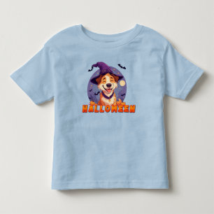 Happy Dog Wearing Witch Hat Celebrating Halloween Toddler T-Shirt