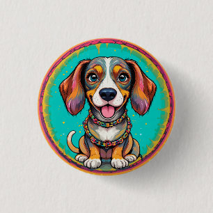 Happy Dog With a Colourful Collar 3 Cm Round Badge
