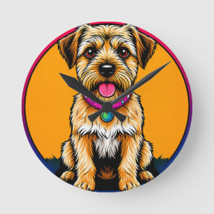 Happy Dog With a Colourful Collar Round Clock