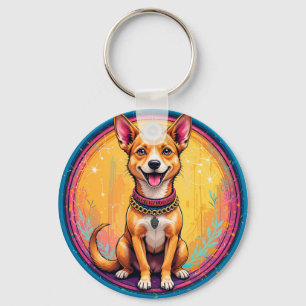🐶 Happy Dog With Colourful Collar For Everyday Key Ring