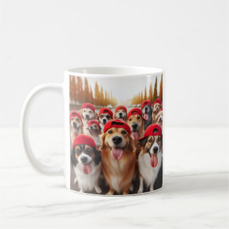 HAPPY DOGS IN RED HATS COFFEE MUG