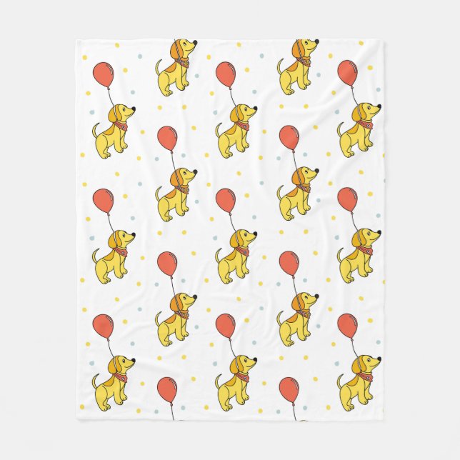 Happy Dogs with Balloons Pattern Fleece Blanket (Front)