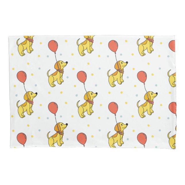 Happy Dogs with Balloons Pattern Pillowcase (Front)