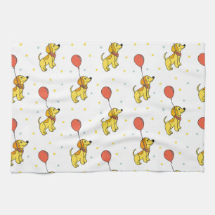 Happy Dogs with Balloons Pattern Tea Towel