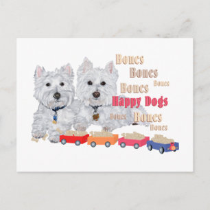 Happy Dogs With Bones Postcard