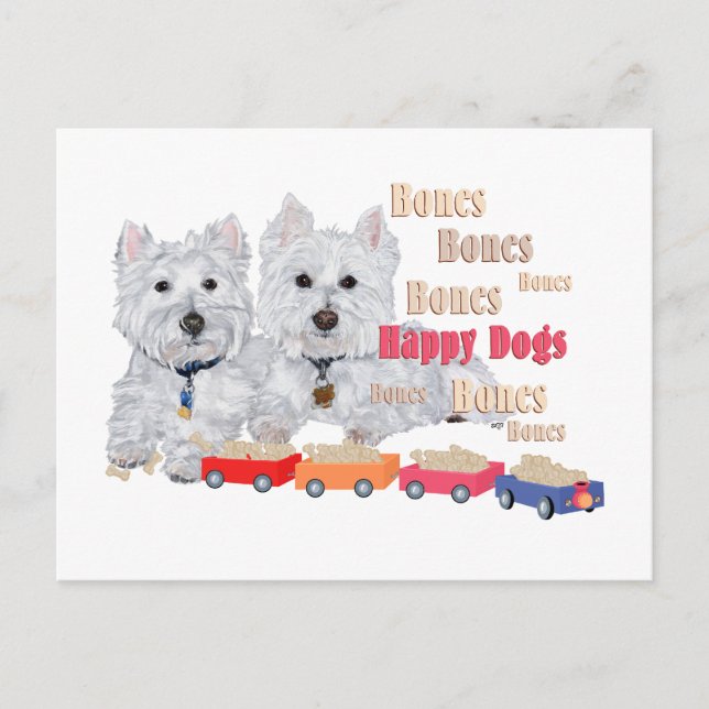 Happy Dogs With Bones Postcard (Front)
