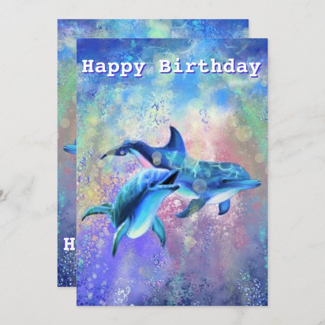 Happy Dolphin Birthday Card - Customisable (Front/Back)