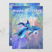 Happy Dolphin Birthday Card - Customisable