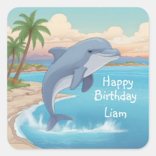Happy Dolphin Birthday Square Sticker