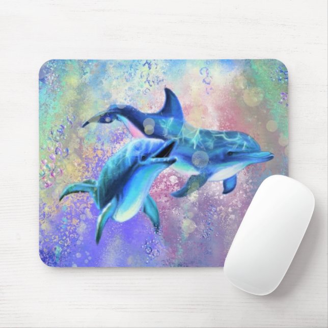 Happy Dolphin Couple Mouse Pad - Family (With Mouse)