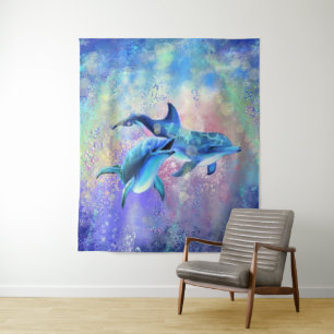 Happy Dolphin Couple Tapestry Family - Painting