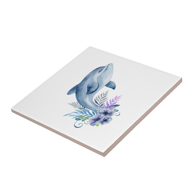Happy Dolphin Design Ceramic Tile (Side)