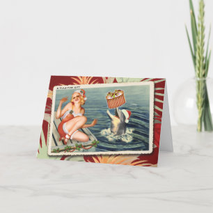 Happy Dolphin Retro Christmas Card