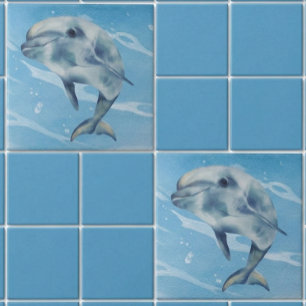 Happy Dolphin Watercolor Beach Ocean Ceramic Tile