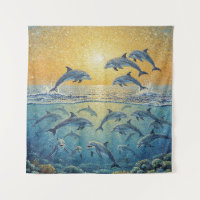 Happy Dolphins At Sunset