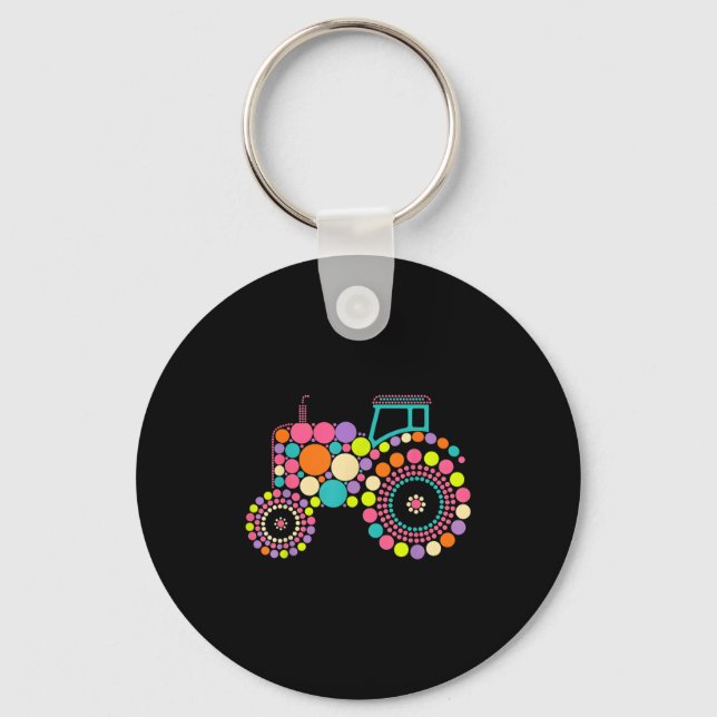 Happy Dot Day Tractor Polka Dot Art Student Boys K Key Ring (Front)