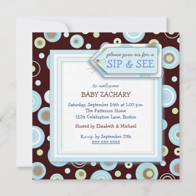 Happy Dot Sip and See New Baby Welcome Invitation (Front)