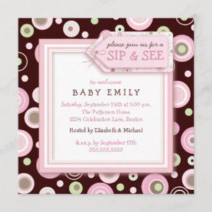 Happy Dot Sip and See New Baby Welcome Invitation