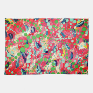 Happy Dots and Playful Shapes Original Art Tea Towel