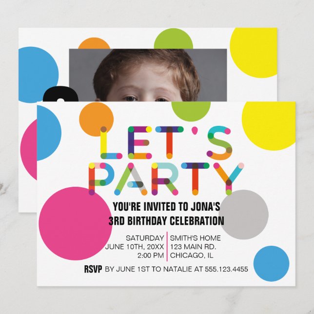 Happy Dots Birthday Party Photo Invitation (Front/Back)