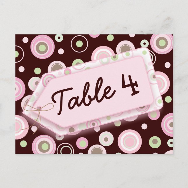 Happy Dots Pink Brown Polka Dot Table Number Card (Front)