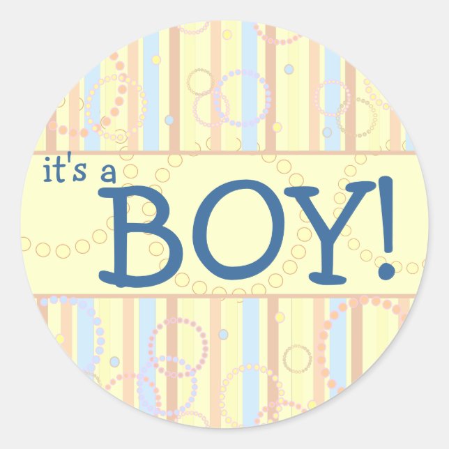 Happy Dots & Stripes Classic Round Sticker (Front)