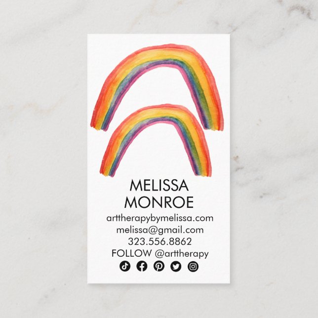 Happy Double Rainbows Watercolor Social Icons Business Card (Back)