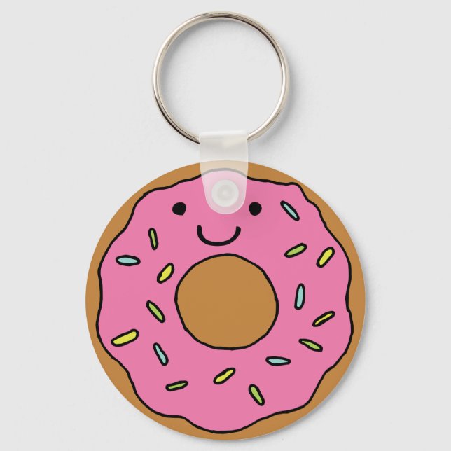 Happy Doughnut Graphic Colourful Pink Doughnut Cli Key Ring (Front)