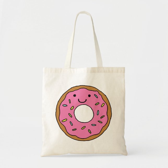 Happy Doughnut Graphic Colourful Pink Doughnut Cli Tote Bag (Front)