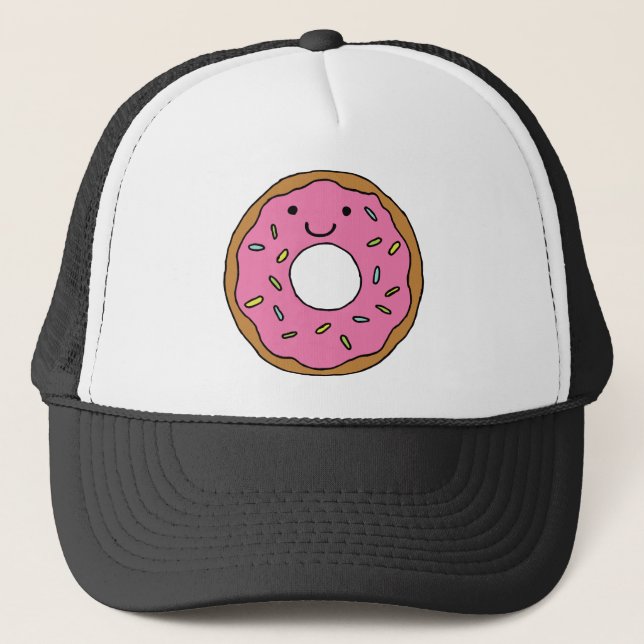 Happy Doughnut Graphic Colourful Pink Doughnut Cli Trucker Hat (Front)