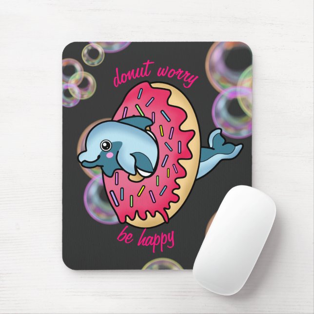 Happy Doughnut with Cute Dolphin and Rainbow Bubbl Mouse Pad (With Mouse)