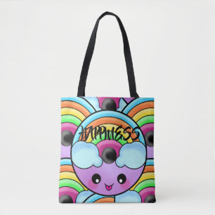 Happy Doughnut with Cute Unique Rainbow Tote Bag