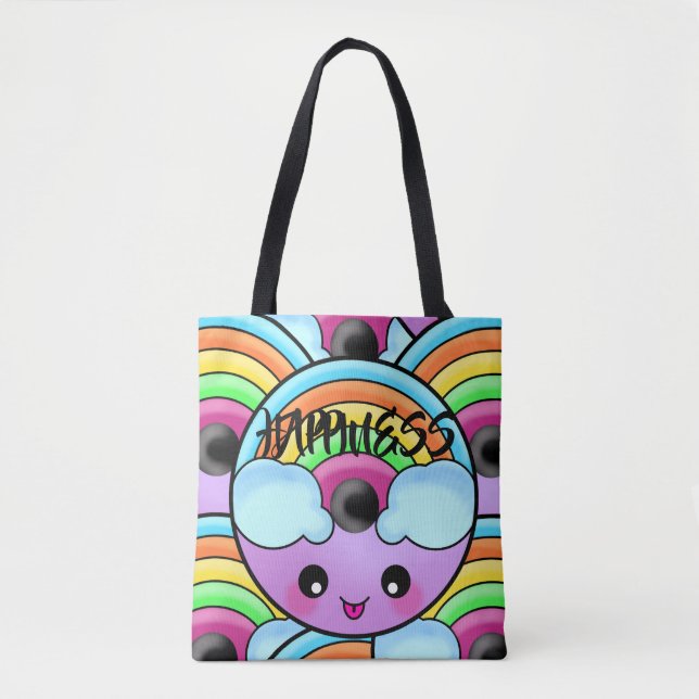 Happy Doughnut with Cute Unique Rainbow Tote Bag (Front)